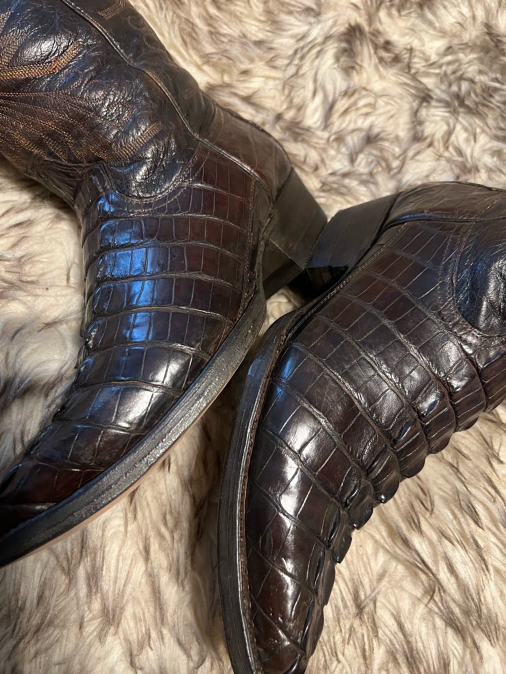 Men's DOMINI PELLE CAIMAN dark  Brown Leather Cowboy Boots Sz 9 NEW SOLES/HEELS - Picture 7 of 16